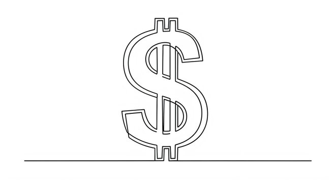 Continuous line art dollar sign with dashed texture for financial concepts