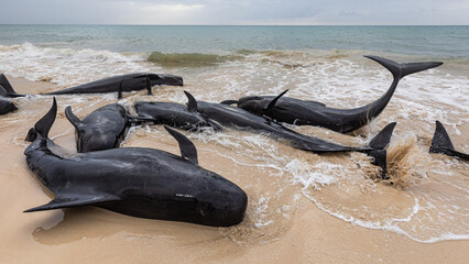 Mass stranding of short-finned pilot whales ( Globicephala macrorhynchus ) in Boa Vista, Cape Verde © Rui