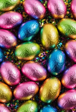 Multi colored colourful foil wrapped chocolate easter eggs
