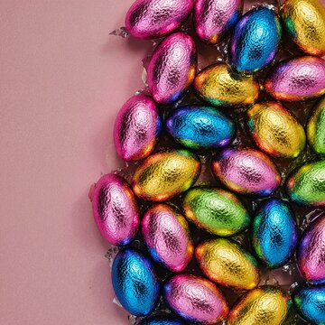 Multi colored colourful foil wrapped chocolate easter eggs