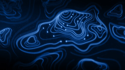 Obraz premium Futuristic holographic topographic environment featuring dynamic geomorphological terrain visualization, integrated into an advanced motion graphic user interface with a head-up display screen