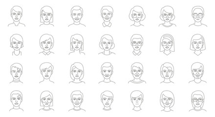 Obraz premium Diverse Human Emotions and Expressions Set - Line Art Avatars