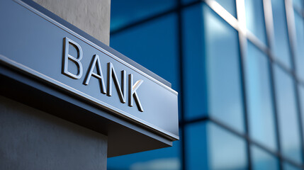 Fototapeta premium 3D Render Sign on a Modern Financial Institution Building Facade with Reflective Glass Windows, Symbolize Investment, Wealth, and Secure Future