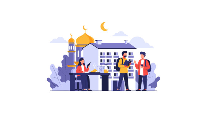 students outside school building at night