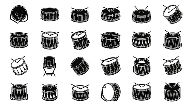 Drum Set Icons: Collection of Various Percussion Instruments