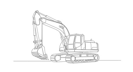 Excavator Line Drawing: Construction Machinery Outline Vector Illustration © jas