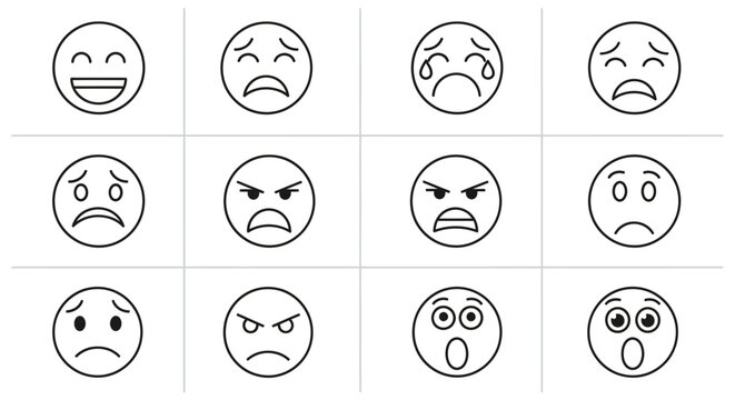 Emoticon Faces Line Art Collection: Emotions Expressed Simply