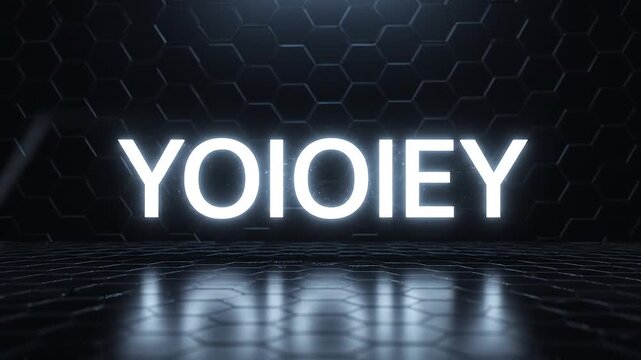 Neon sign with YOIOIEY text on black honeycomb background