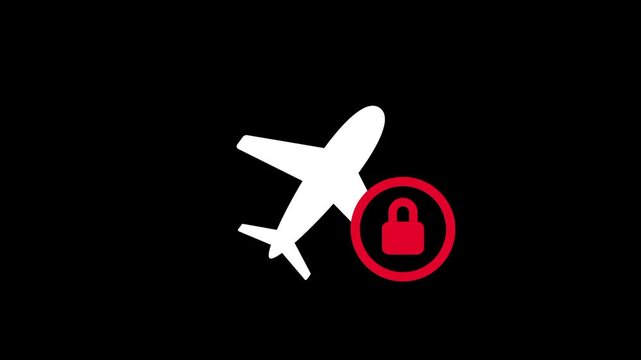 A white airplane icon with a red padlock signifies that flight modes or travel options to specific destinations are currently locked for users