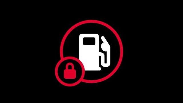 A fuel pump station icon inside a circle with a red padlock suggests that refueling services or gas station locations are currently unavailable