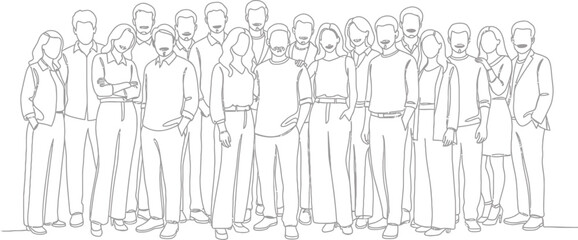 Obraz premium Diverse Group of Business People Standing Together in Continuous Line Art Illustration