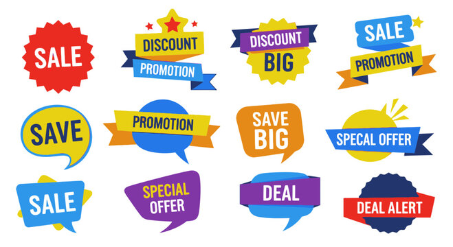 Colorful sale promotion sticker set.