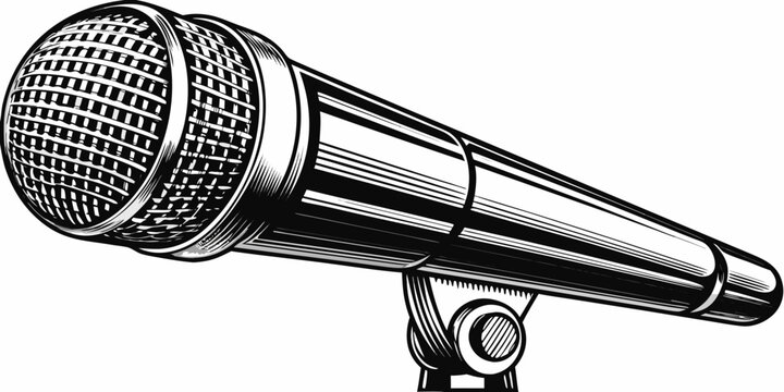 Professional Dynamic Microphone on Stand - Studio Vocal Recording Audio Equipment Sketch Illustration