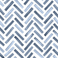 Watercolor painted coastal blue chevron herringbone timeless classic seamless pattern background