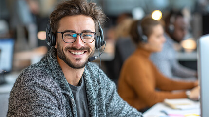 Fototapeta premium young junior consultants improving customer service skills in modern office through mentoring collaboration professional training and business communication development