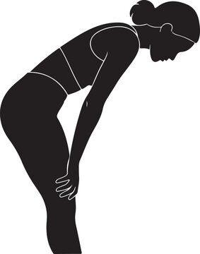 Woman in black silhouette stretching or bending over backwards
