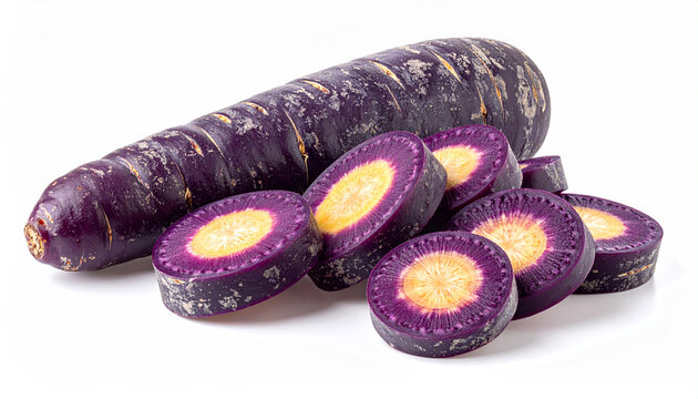 purple yams or sweet potatoes, Isolated on white Background.
