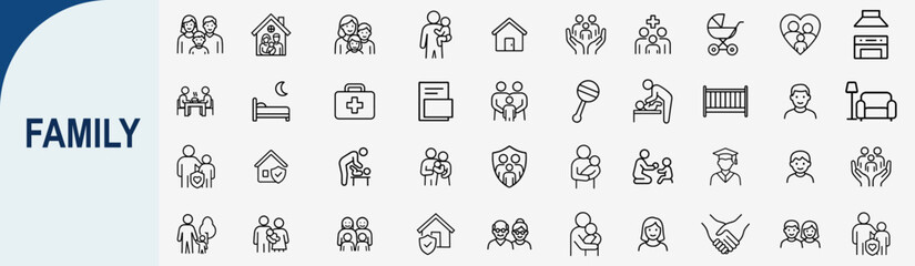 Fototapeta premium family outline icons, relationship lifestyle vector set collection