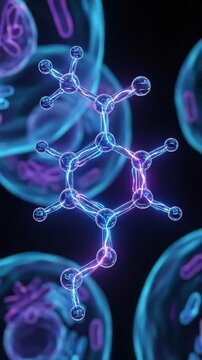 Futuristic neon science hormone t4 molecule abstract medical biology glowing lab chemistry genetic dna cell nucleus microscopic healthcare biotech research experiment glowing t4 hormone structure