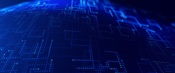 Technology Big Data Flow Background with AI Particles and Digital Stream Lines. Futuristic Data Science Concept. Tech Business Presentation or Annual Report Template. Vector Illustration.