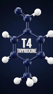 T4 hormone thyroxine molecule structure medical concept dark background showing endocrine balance thyroid function healthcare education design blue biochemistry science research energy metabolism