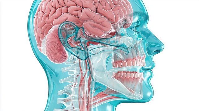 Oral, Head and Neck Cancer Awareness Week:illustration of the three major human salivary glands, parotid, submandibular and sublingual, shown within a transparent side profile of the head and jaw