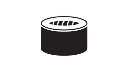 Sushi roll icon with black and white simplicity, representing Japanese cuisine and Asian food featuring rice, nori, fish with seafood and makizushi © skakter24