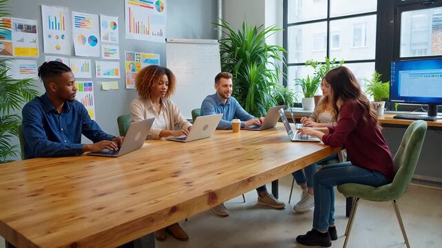 Four people working together in an office