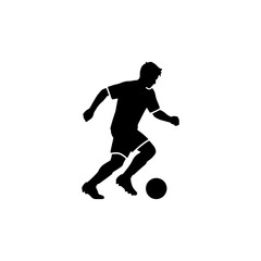 Naklejka premium Solid black silhouette of soccer player dribbling ball in motion Vector illustration