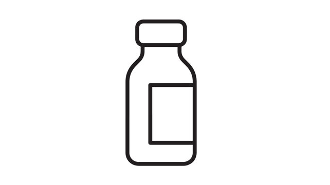 Bottle icon with label in outline style, representing medicine or a scientific substance in a simple minimalistic design.