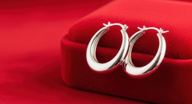 Elegant Silver Hoop Earrings on Luxury Red Velvet Jewelry Gift Box
