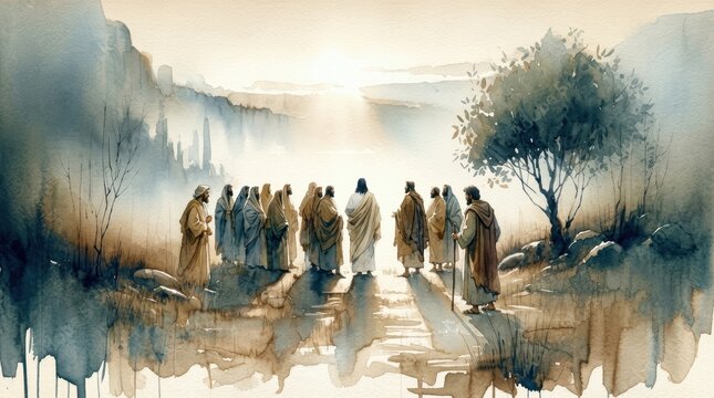The Twelve Disciples of Jesus, Biblical Christian Theme, Watercolor Illustration