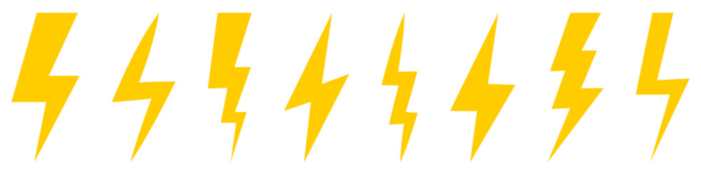 Lightning yellow bolt icons set