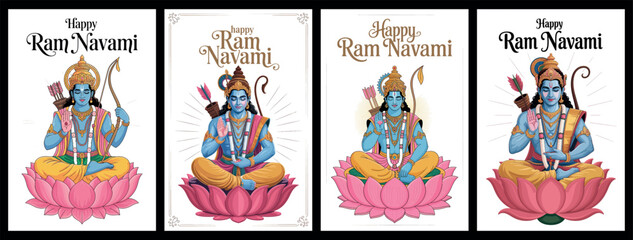 Fototapeta premium Happy Ram Navami Lord Rama Lotus Festival Hindu Greeting Cards