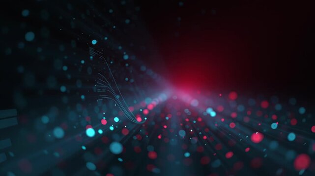 Neural network big data flow visualization binary code matrix machine learning abstract background quantum computing cyber glowing particles and light trails create dynamic futuristic data stream