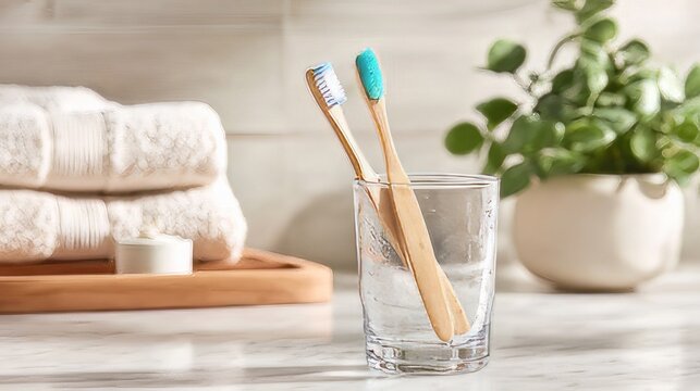  Eco friendly bathroom accessories, including bamboo toothbrushes and towels for a sustainable zero waste lifestyle.