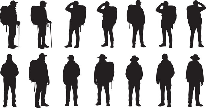 Silhouette of a man in various poses and outfits
