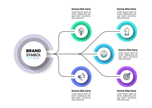 Infographic template. 5 circles connected to 1 point