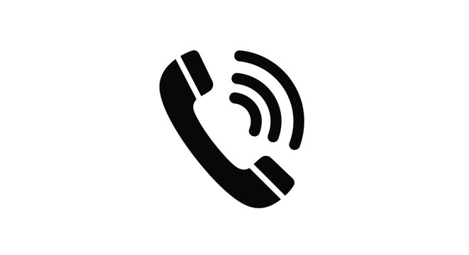 Black telephone handset icon with sound waves a stark silhouette