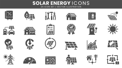 Naklejka premium Solar energy icons vector set