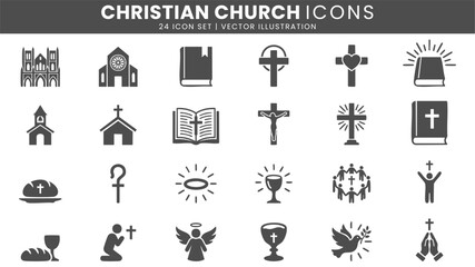 Fototapeta premium Christian church faith icons vector set