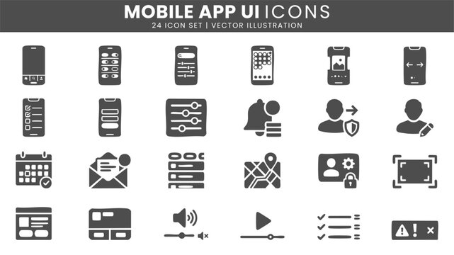 Mobile app user interface icons vector set