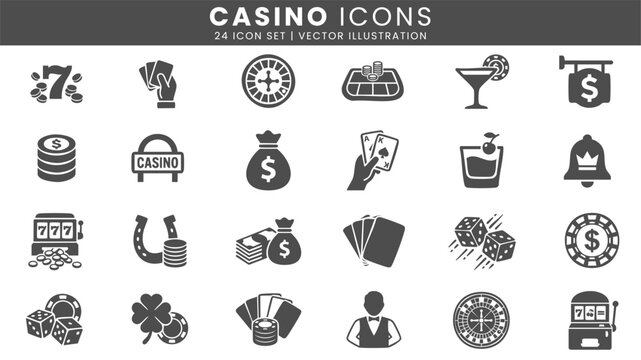 Casino gambling game and betting icons vector set