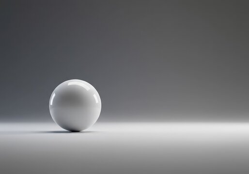 An abstract, dreamlike scene featuring a pure white spherical object resting on an empty, infinite plane under a gradient sky, emphasizing vastness and solitude, copy space, background, mystery