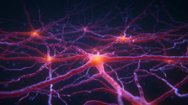 Network signal brain nerve cell neurology science biology neuron synapse glowing neural connection illustrating communication and activity microscopic neural network with vibrant color and depth