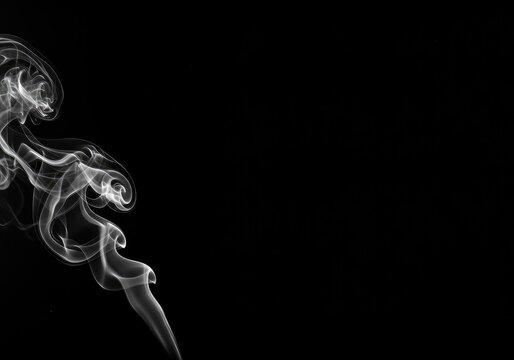Swirling white smoke forming delicate, flowing, wavy shapes against a deep black background, creating an ethereal abstract design, artistic, studio shot, pattern