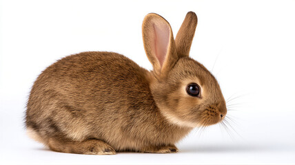 Obraz premium Adorable brown rabbit sitting on white background