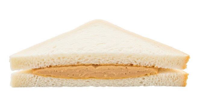 Peanut butter sandwich on white bread cut in half on transparent background