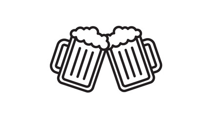 Fototapeta premium Beer mugs toasting with foamy heads, simple line art icon for celebration and drinks featuring cheers, foam, frothy with drink and beverage elements
