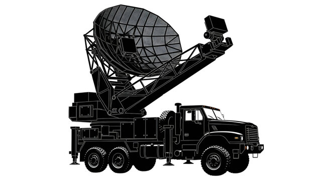 Mobile military radar system truck with satellite antenna for air defense and surveillance